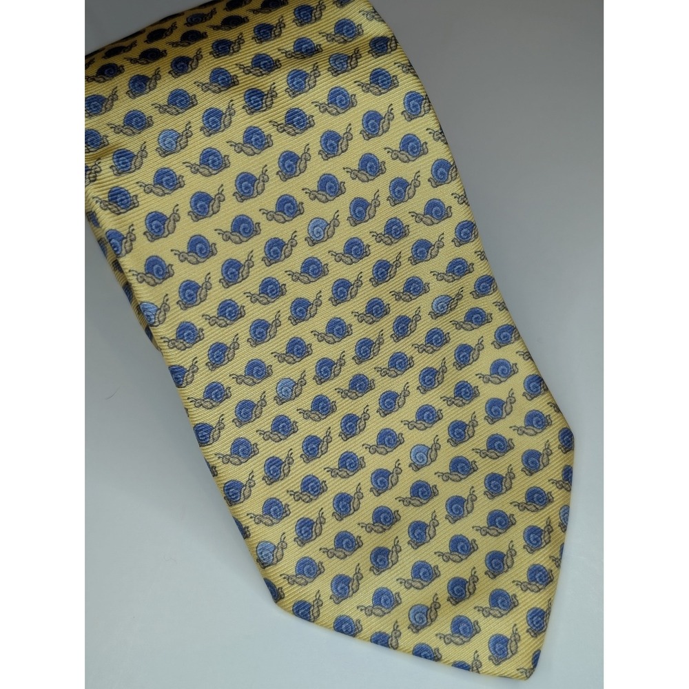 Andrew's Ties Milano Silk Necktie Yellow Blue Snail Pattern Made in Italy